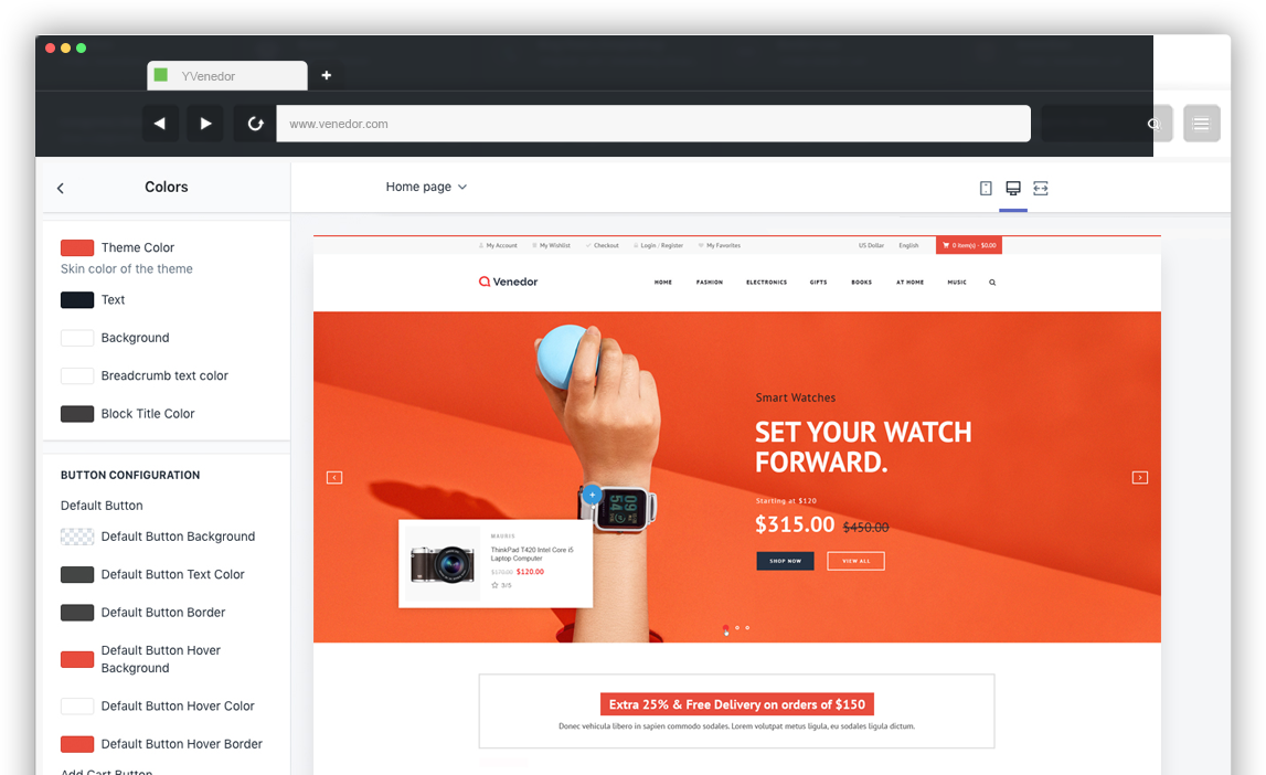Admin dashboard for color settings