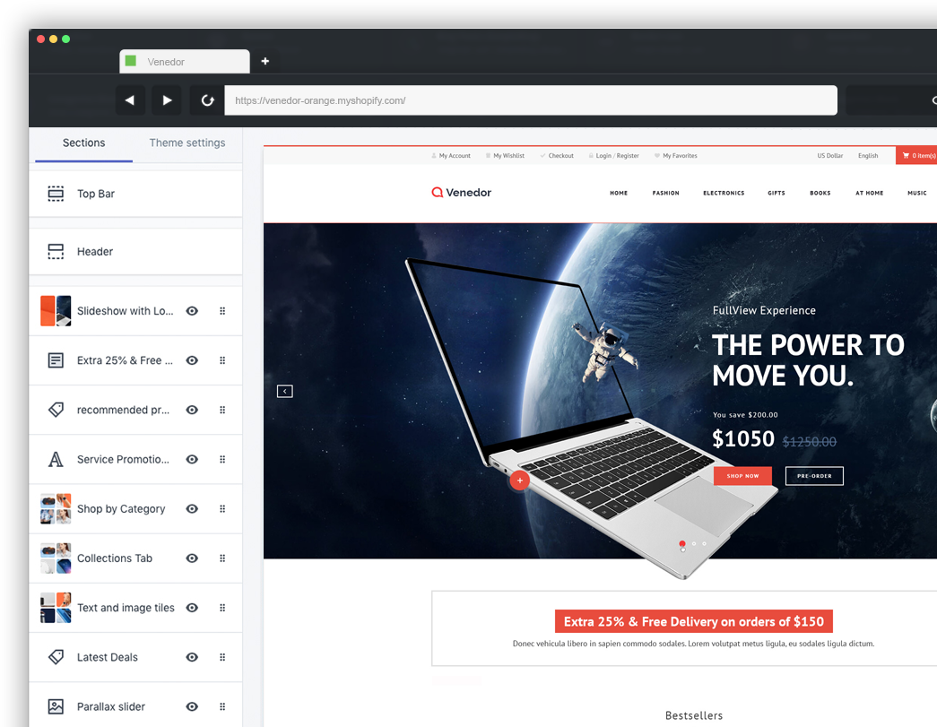 Admin dashboard for sections